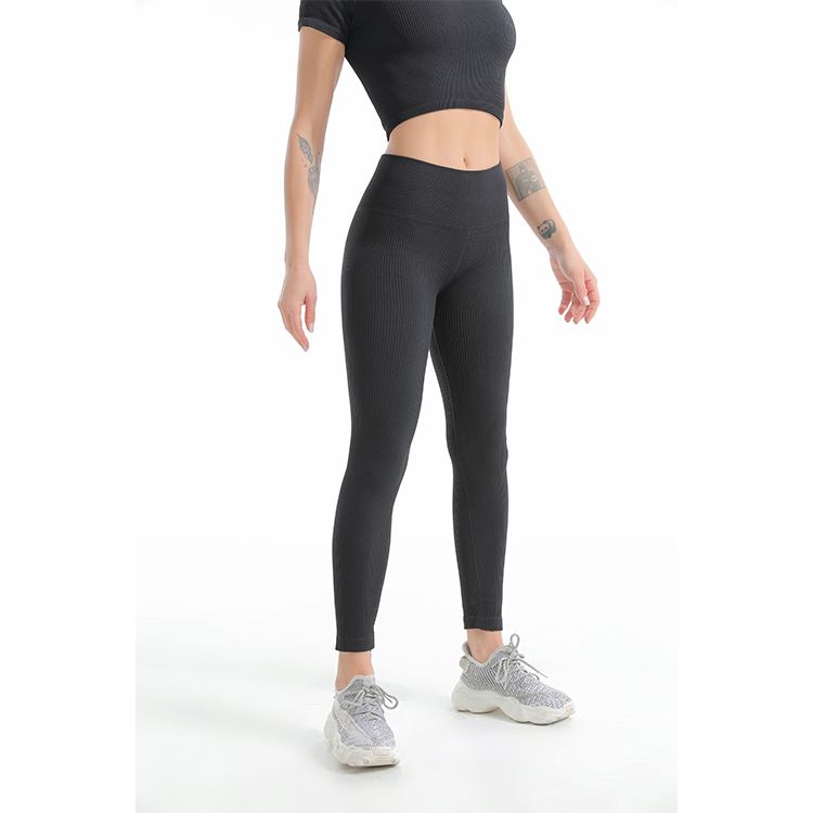 Black seamless short sleeve crop top and leggings sets leggings 