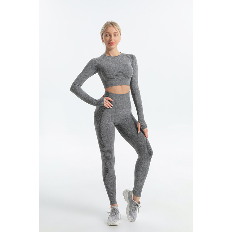 Seamless charcoal marl longsleeve top and leggings set 