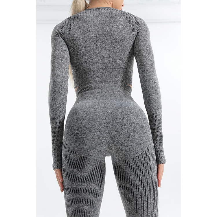 Seamless charcoal marl longsleeve top and leggings sets back 