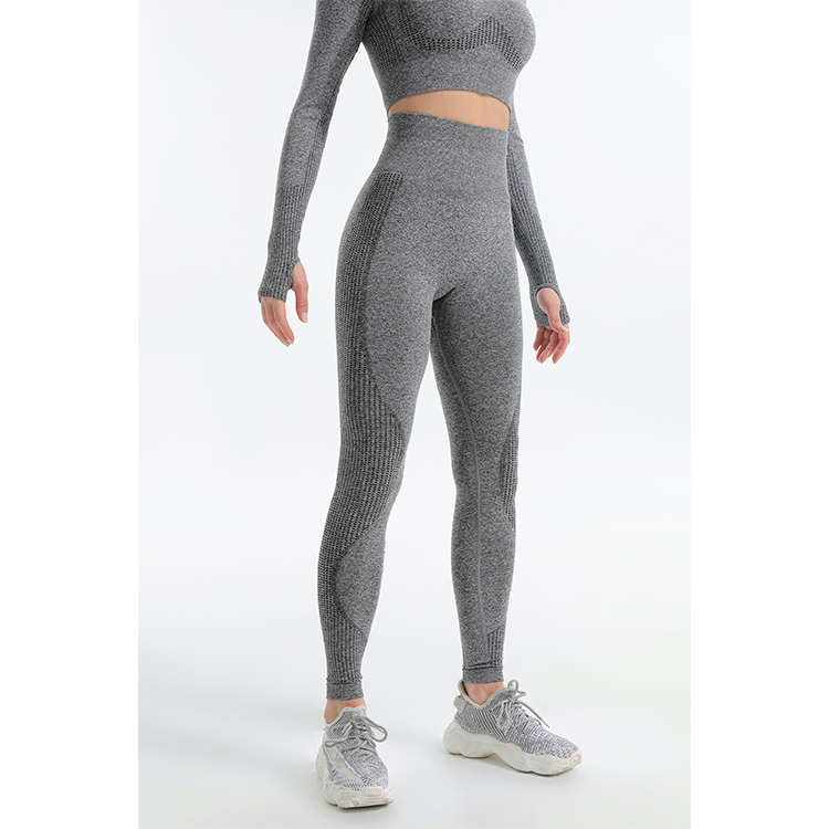 Seamless charcoal marl longsleeve top and leggings sets leggings 