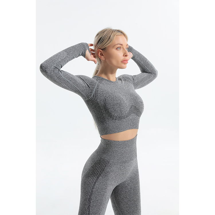 Seamless charcoal marl longsleeve top and leggings sets top 