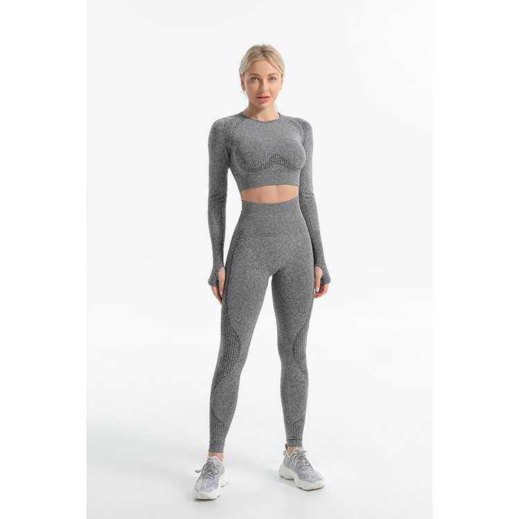 Seamless charcoal marl longsleeve top and leggings sets