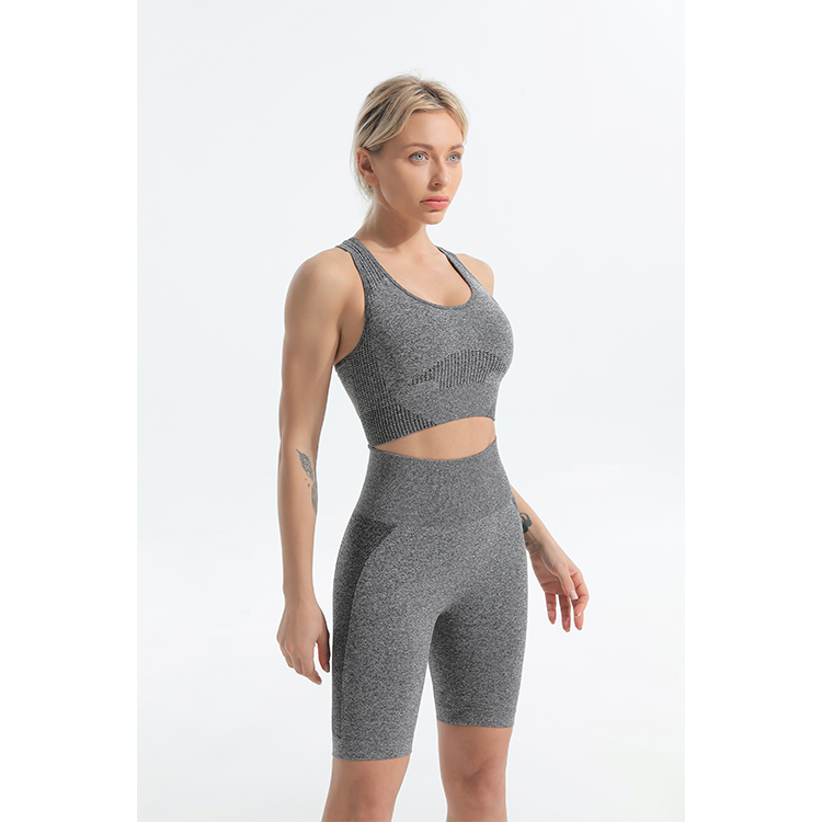 OrcaJump – Gray Leopard Yoga Bike Sports Bra and Shorts Set