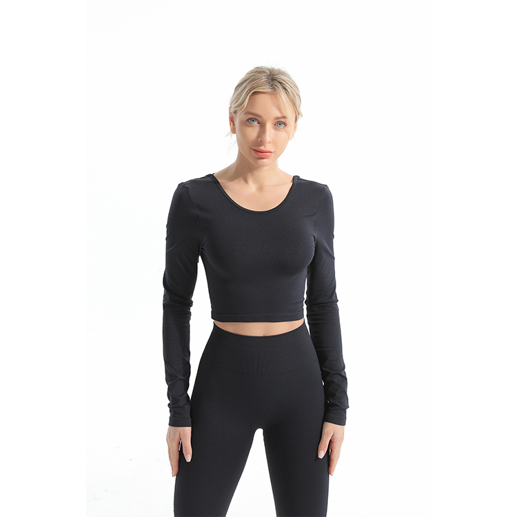 Seamless longsleeve crop top and leggings set with pointelle structure top 