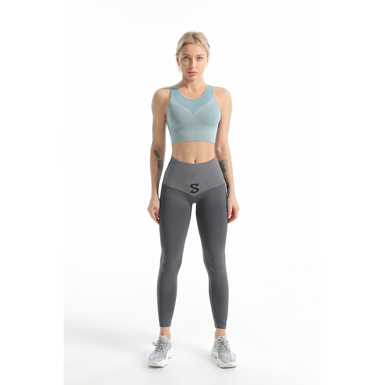 Seamless marl sports bra and logo jacquard leggings fitness sets