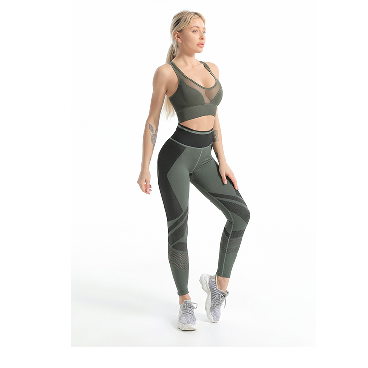 Seamless push up sports bra and pointelle leggings sets side