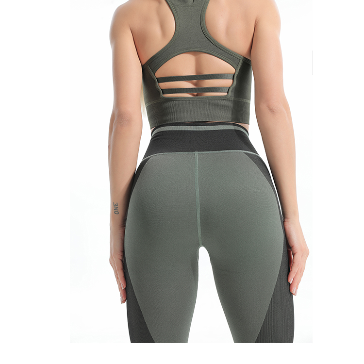 Seamless push up sports bra and pointelle leggings sets top back 