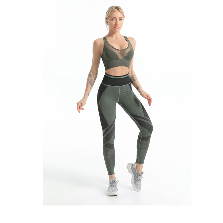 Seamless push up sports bra and pointelle leggings sets