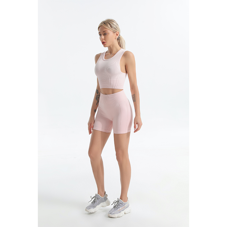 Seamless ribbed bra and bike shorts sets side 
