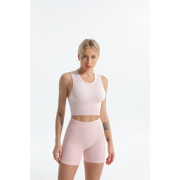 Seamless Ribbed Bike Short and Bra Top Set TW2119 - twinall