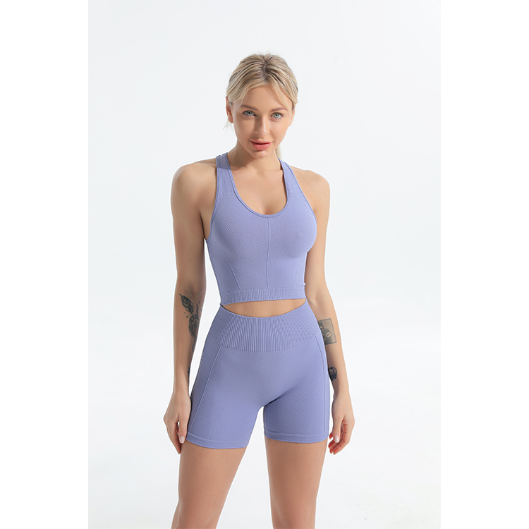 Seamless sports bra and bike shorts sets front 