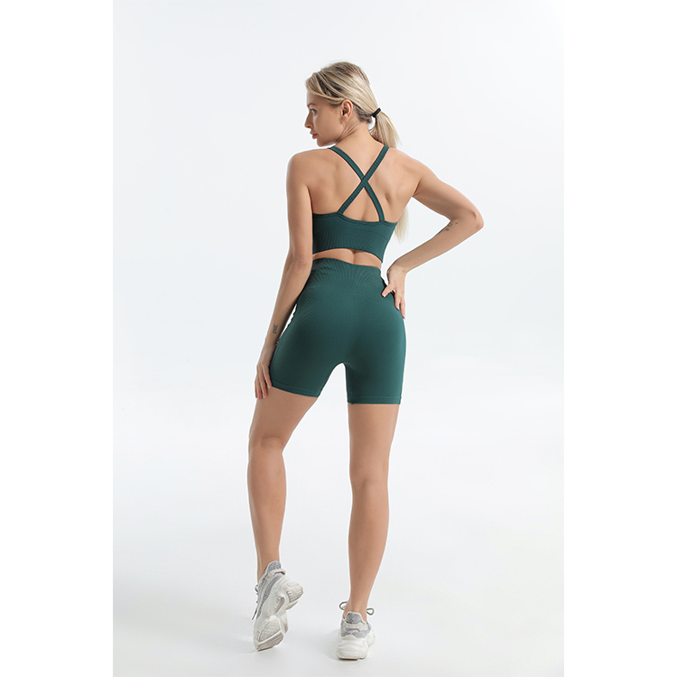 Seamless sports bra and bike shorts sets heavy fabric back 