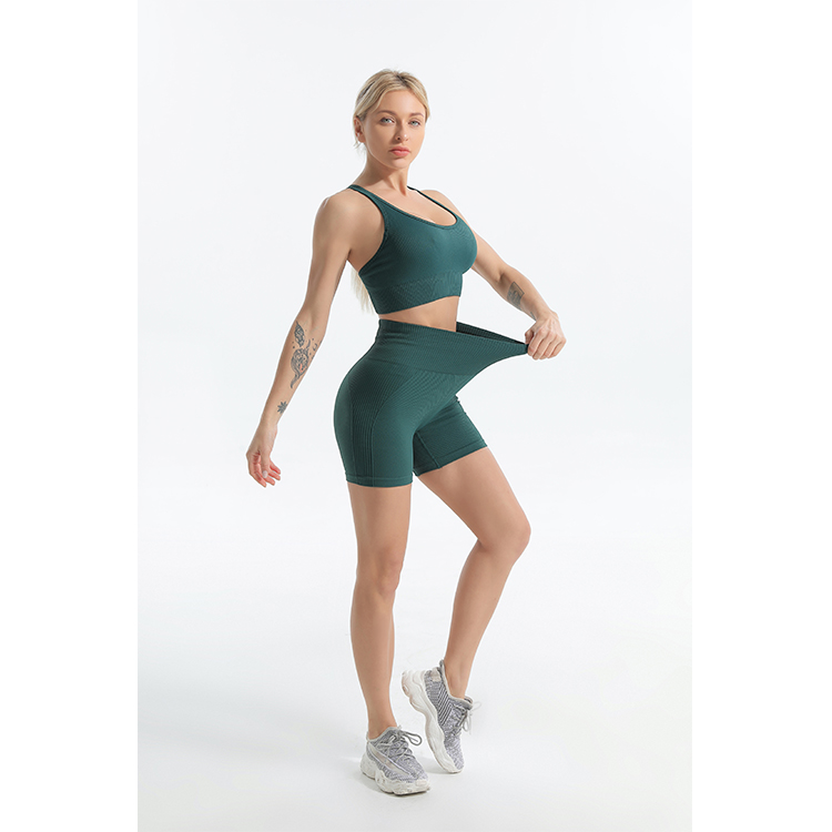 Seamless sports bra and bike shorts sets heavy fabric side 