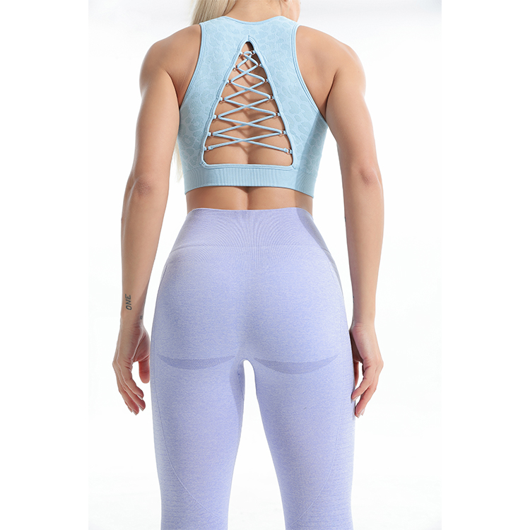 Seamless sports bra with jacquard and leggings sets bra back 