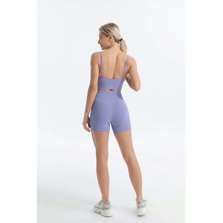 Seamless strapy bra and bike shorts sets back 