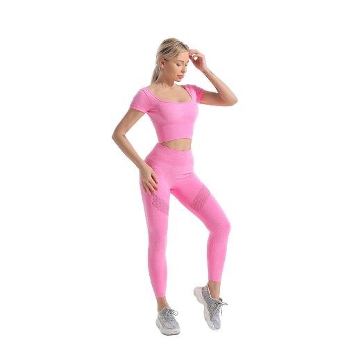 Seamless marl short sleeve crop top and leggings set  removebg preview